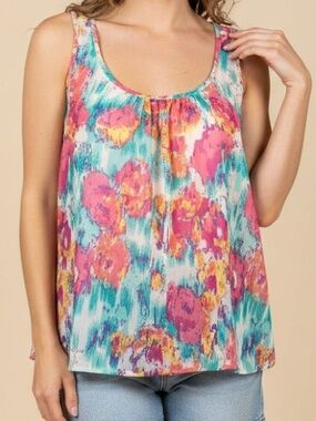 I Love H81 Vintage Y2K Floral Tank Top Large AOP summer Festival Travel Knit